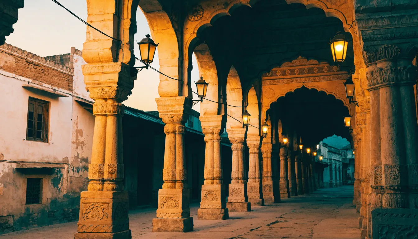 Row of sandstone arches typical of North Indian courtyard architecture