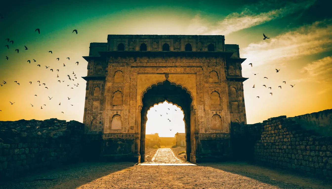 Arched sandstone gateway typical of Gurugram's older architecture